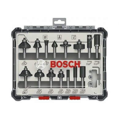 BOSCH Frezų rinkinys 8mm. 15 vnt. 2607017472