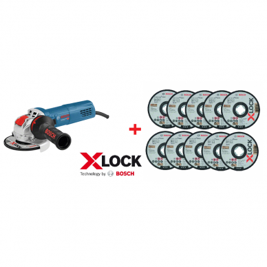 BOSCH  GWX 9-125 S Kampinis šlifuoklis su X-LOCK (+X-LOCK diskeliai 10vnt)