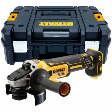 DeWALT DCG405NT akumuliatorinis kampinis šlifuoklis (18V Li-ion Be akumuliatorių ir kroviklio)