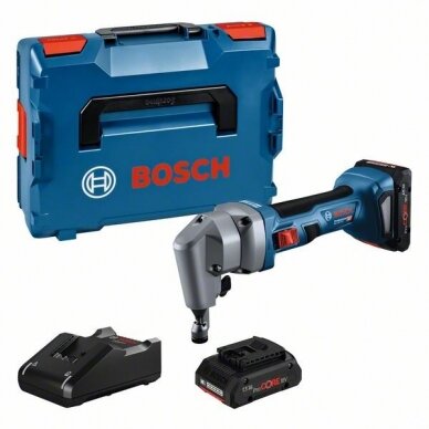 Bosch GNA 18V-16 E akumuliatorinės skardos žirklės (18V 2x4.0Ah ProC GAL 18V-40, LB)