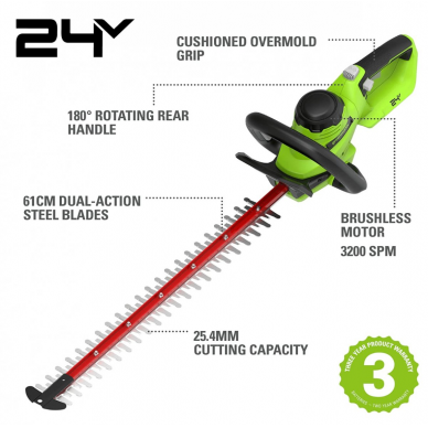 Greenworks  GYVATVORIŲ GENĖTUVAS 56cm 25mm (24V be akumuliatorių ir kroviklio)