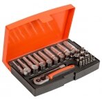 Ilgų ir trumpų galvučių komplektas 4-13mm + bits PH,PZ,HEX,TORX 37 vnt 1/4"