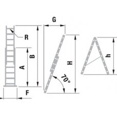 Kopėčios aliuminės, universalios, dvipusės, ištraukiamos 2 dalių FORTE | 2x8 pakopų 242-383cm.