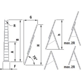 Kopėčios aliuminės, atremiamos, ištraukiamos, (laiptams) 3dalių EUROSTYL | 3x7 pakopų 201-399cm. 1