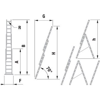 Kopėčios aliuminės, universalios, dvipusės, ištraukiamos, 3 dalių EUROSTYL | 3x11 pakopų 315-711cm 1