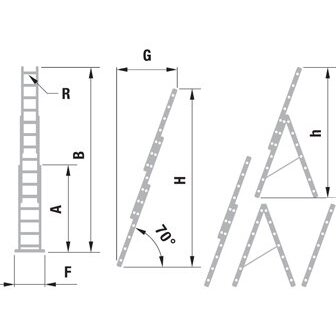 Kopėčios aliuminės, universalios, dvipusės, ištraukiamos 3 dalių FORTE | 3x10 pakopų 299-695cm 1