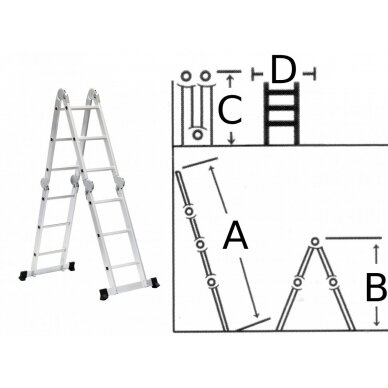 Kopėčios aliuminės, sulankstomos, 4 dalių Lansi | 3x4 pakopų 171-346cm