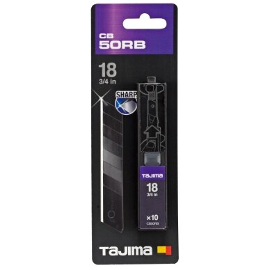 Laužomos geležtės 18mm. 10 vnt patogus dispenceris blisteryje,  Tajima Dora Black