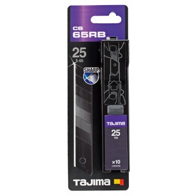 Laužomos geležtės 25mm. 10 vnt patogus dispenceris blisteryje,  Tajima Dora Black