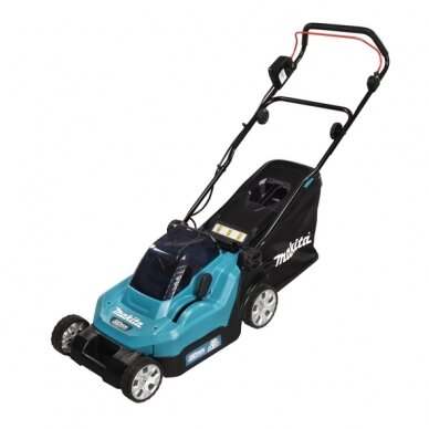 Makita DLM382CM2 Akumuliatorinė vejapjovė 38cm (36V 18x2 2x4Ah akumuliatoriai) 1