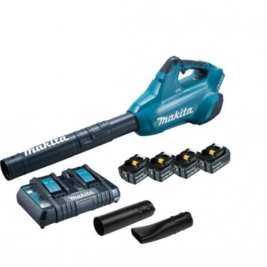 Makita DUB362PT4 Akumuliatorinis pūstuvas (18V 4 x 5Ah akumuliatoriai + dvigubas greitas kroviklis DC18RD)