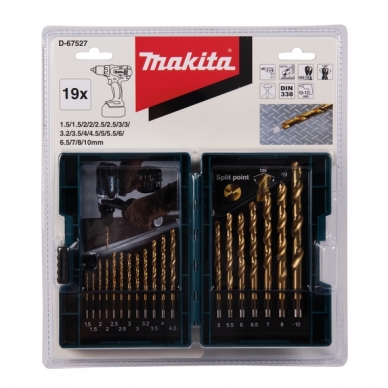 Makita Grąžtų komplektas 19 vnt. (1.5-10mm) metalui HSS-TIN  D-67527 1