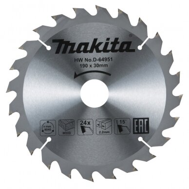 Makita Pjovimo diskas 190x30*2,2mm , 24 vdantys, 15° (D-64951)