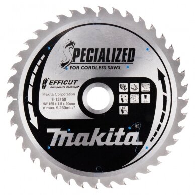 Makita T.C.T. pjūklas 165X1.5X20mm 15° T40 EFFICUT klijuotoms plokštėms E-12158