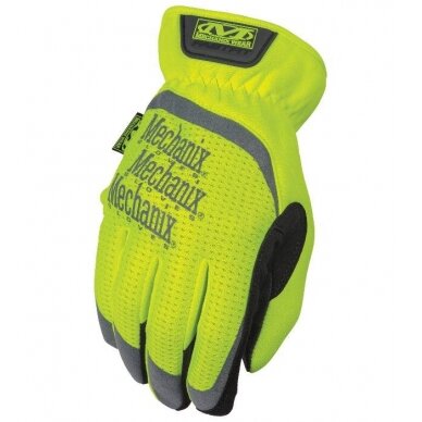 Pirštinės Mechanix FastFit® HiViz geltonos M dydis. Rauktas rankogalis, dirbtinė oda, TrekDry®, šviesą atspindintys užrašai