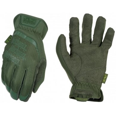 Pirštinės Mechanix FastFit® Olive Drab, žalios L dydis. Rauktas rankogalis, dirbtinė oda, TrekDry®