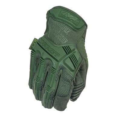 Pirštinės Mechanix M-Pact® Olive Drab S dydis. Velcro, TrekDry®, dirbtinė oda, delno, krumplių, Armortex®, pirštų apsauga, D30® apsauga nuo vibracijos