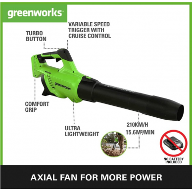 Greenworks akumuliatorinis 40V pūstuvas G40AB (be akumuliatorių ir kroviklis) 1