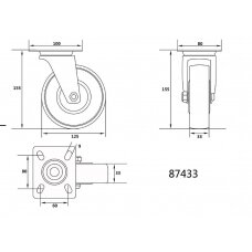 Ratukas vežimėliui d-125mm, 100kg, poliamidinis, pasukamas Vorel