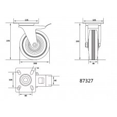 Ratukas vežimėliui d-200mm, 150kg, guminis, juodas, pasukamas su stabdžiu Vorel