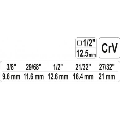 Raktas pakopinis 9,6 / 11,6 / 12,6 / 16,4 / 21 mm  CrV Yato 1