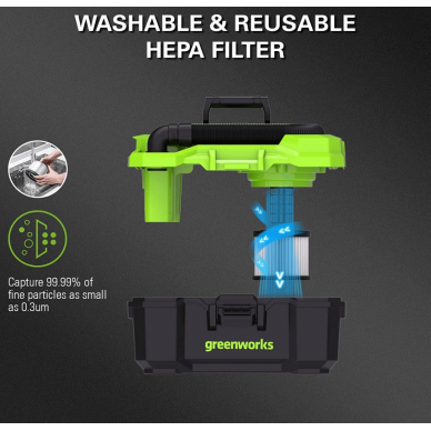 Greenworks G24WDV SAUSO/ŠLAPIO VALYMO SIURBLYS (24V be akumuliatorių ir kroviklio) 4