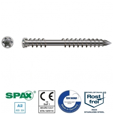 SPAX Medsraigčiai terasiniai nerūdijančio plieno 5x80 TORX  (100vnt)