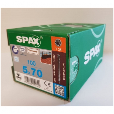 SPAX Medsraigčiai terasiniai nerūdijančio plieno 5x70 TORX  (100vnt) 1