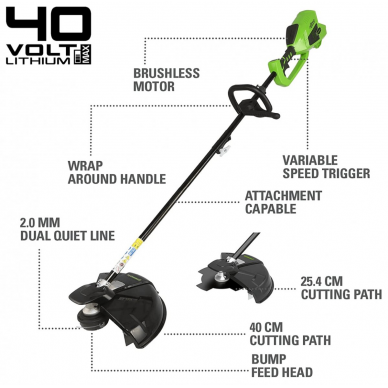 Greenworks GD40BCK4 STYGINĖ ŽOLIAPJOVĖ IR KRŪMAPJOVĖ VIENAME (40V su 4Ah akumuliatoriumi ir krovikliu) 2