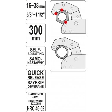 Universalus reguliuojamas veržliaraktis 16-38mm Yato 3